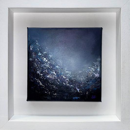 Lavender Dawn II, a framed original abstract painting by Sinéad Guilfoyle with misty purple and soft violet textures with ethereal light. 